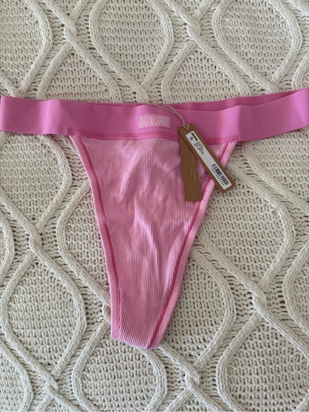 SKIMS Bubblegum Pink Ribbed Thong